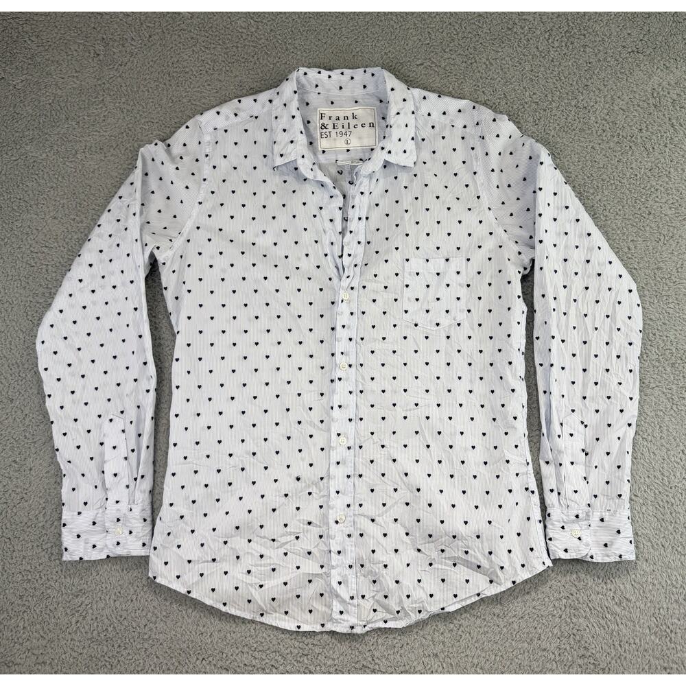 Frank & Eileen Barry Crinkle Heart Shirt Womens Large Blue Striped Button Up